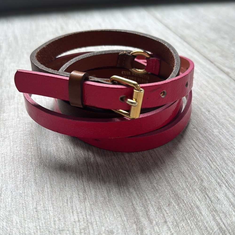 Maison Boinet Pink Brown Womens Double Wrap Leather Belt Size 80 32 Intermix